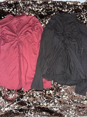 Fashion Nova Two-Pack Mock Neck Tops in Burgundy and Black